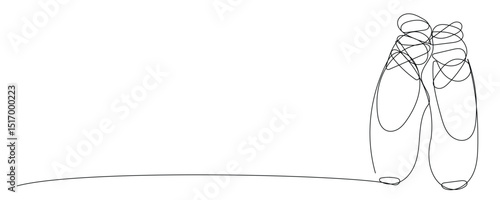 Line Art Dancing Silk Abstract Pointe Shoe. One Continuous Outline Drawing. Editable vector Thin Outline Stroke Curve Contour. Classic Dance Elegant Vintage Accessories Symbol. Professional Ballet Foo