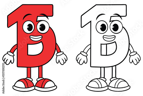 Cartoon Number One Illustration for Education and Coloring Book Fun