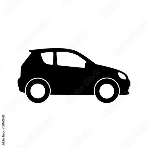 A minimalist icon of a sleek compact car, rendered in a bold silhouette, representing modern transportation.