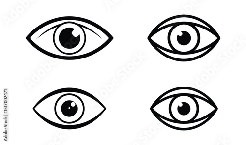 Eye icons set. Simple eye collection. Eyesight vision sign. Eye modern symbol isolated on white background. Vector eye icon for visible and invisible passwords for apps and websites.