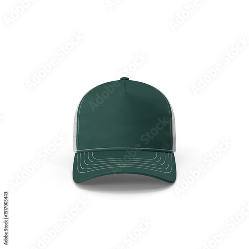 Green trucker cap front view isolated on transparent background
