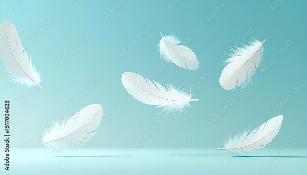 Naklejka premium White Feathers Floating on a Light Blue Background