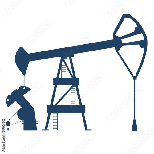Vector illustration of a blue oil pump jack silhouette against a white background, representing petroleum extraction, oil industry, energy production, and fossil fuel resources