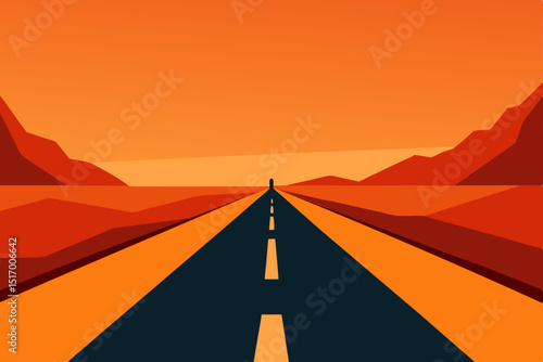 Desert highway stretching to the sun, a straight line of asphalt guiding your journey towards the horizon of success