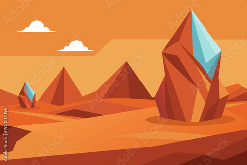 Egyptian pyramids in the desert at sunset, a timeless vector illustration of ancient history and travel