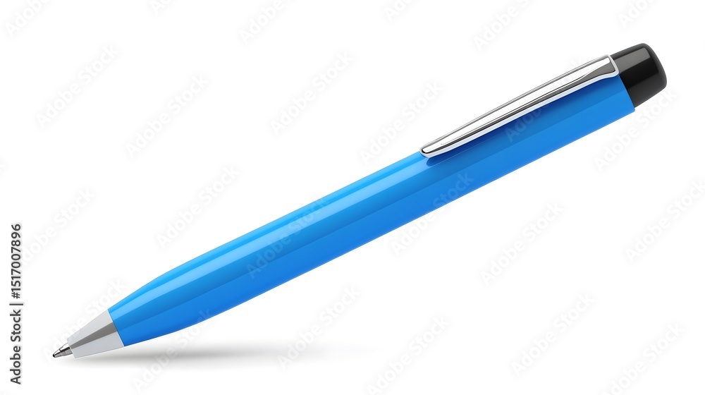 Stock photo of a blue writing tool for office and school supplies with silver clip and tip design item Stock photo of a blue writing tool for office and school supplies with silver clip and tip design item