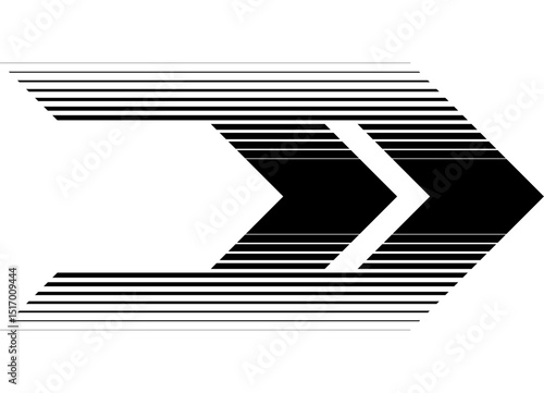 Modern striped arrow with place for text. Direction indicator. Black design element. Sport vector background. Game. navigation