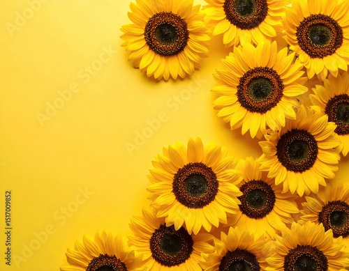 Sunflowers arranged in a yellow background