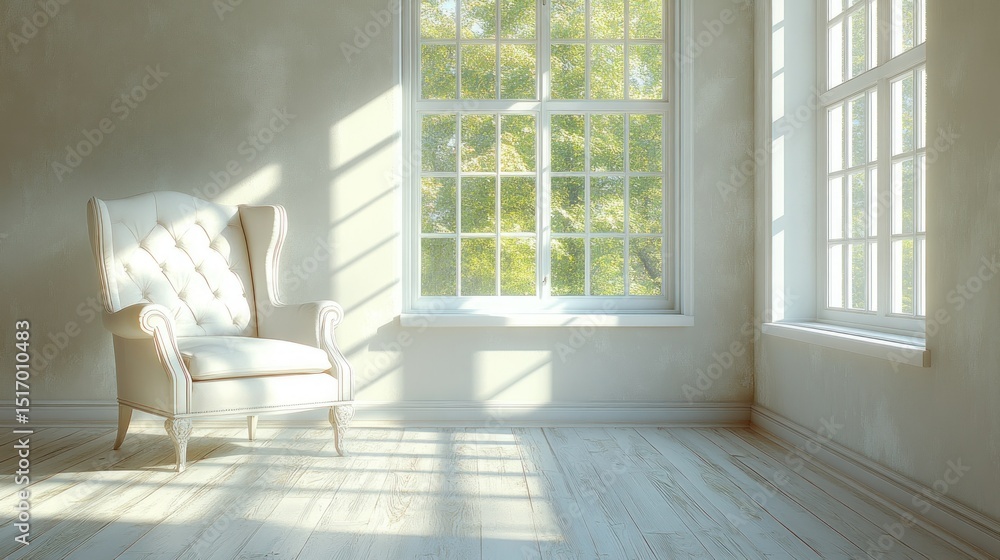 Fototapeta premium White room, armchair, sunlight