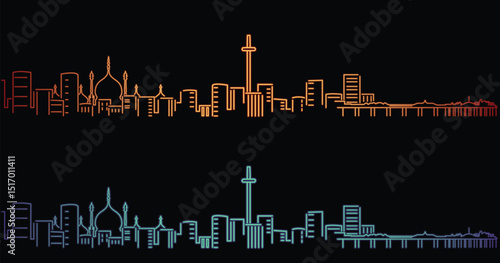 Brighton Neon Style Simple Skyline on Dark Background