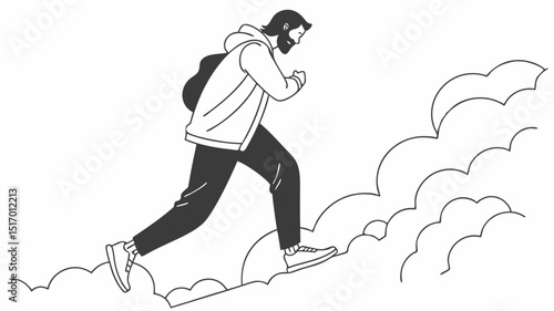 Man Running Up Hill, Reaching Goals, Perseverance, Success Illustration