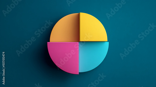 Circular graphic divided into four colorful segments: orange, yellow, pink, and teal.  Represents data visualization, segmentation, or teamwork