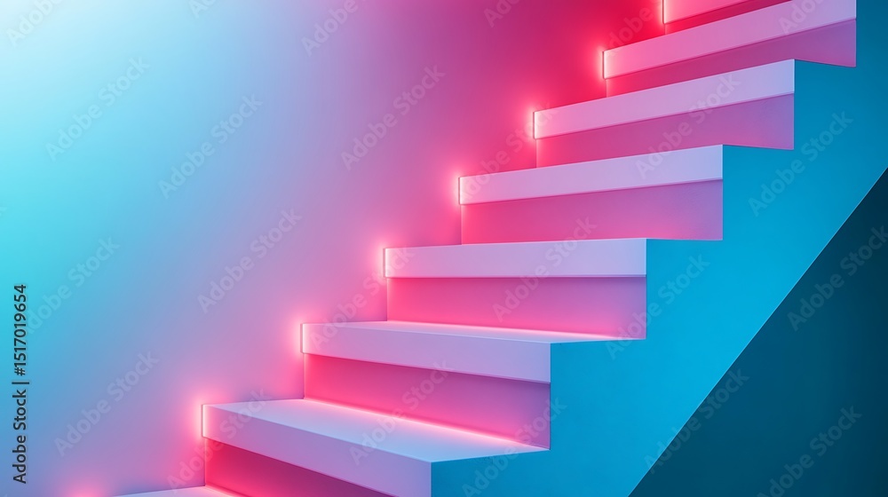 Neon stairs in a modern home Neon stairs in a modern home