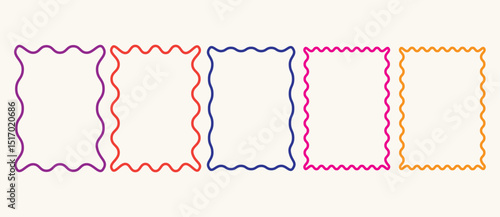 Zig zag wavy edge rectangle frame or border shapes set.
