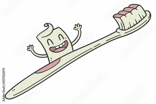 Delightful cartoon toothbrush and toothpaste design perfect for dental branding logos children's products or cheerful oral hygiene illustrations adding a fun touch to your projects.