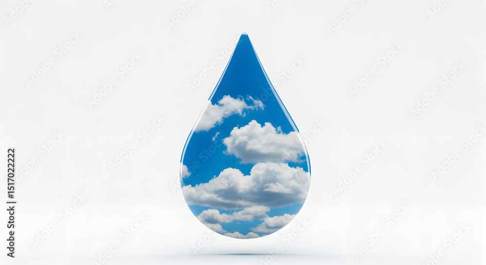 Obraz premium Water Drop Symbol With Cloud And Sky Scene Representing Clean Environment And Climate Awareness