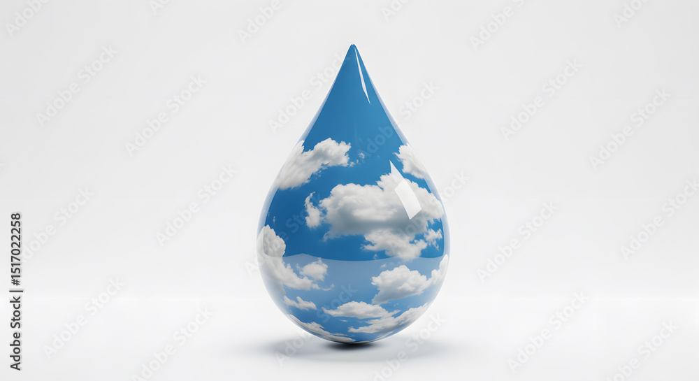 Obraz premium Water Drop Symbol With Cloud And Sky Scene Representing Clean Environment And Climate Awareness