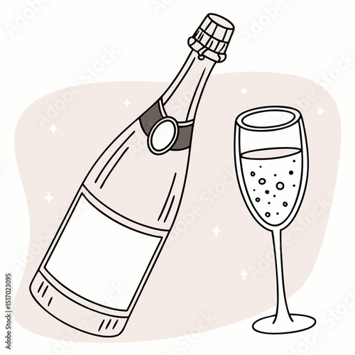 Sparkling Celebration: a minimalist illustration of a Champagne bottle and glass, perfect for celebrating special occasions.
