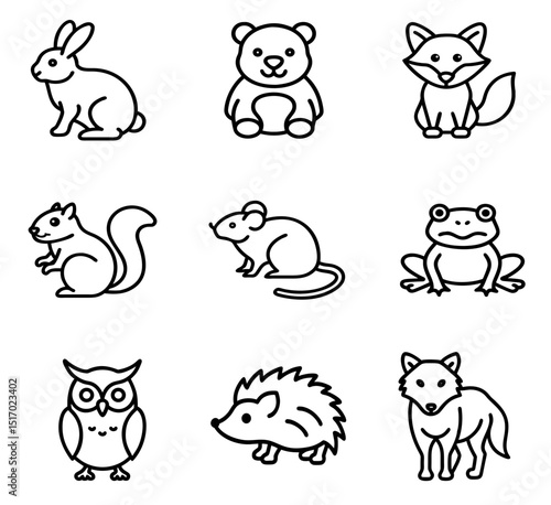 Cute forest animal illustrations in a fun style, icons set, vector  