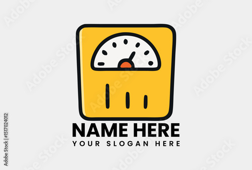 Simple yellow weight scale doodle icon illustration depicting health and measurement