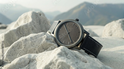 Adventure-Inspired Product Shot of Titanium Watch Amid Natural Elements