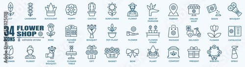 Flower shop line icons collection. Editable line