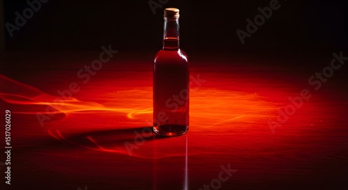 Elegant Bottle of Red Wine or Spirit with Abstract Light Trails