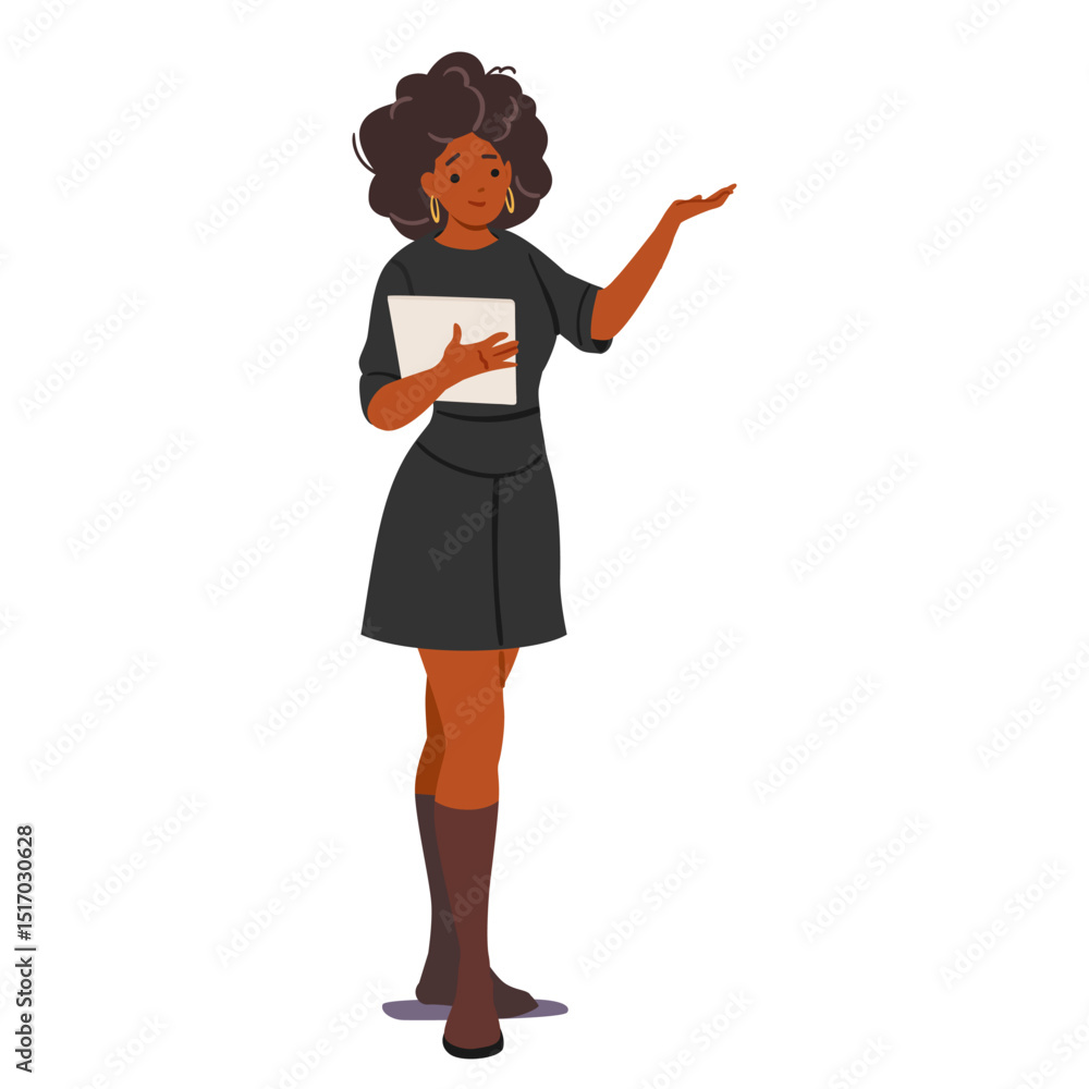 Pretty woman quiz game presenter or talk show interviewer cartoon character isolated on white Pretty woman quiz game presenter or talk show interviewer cartoon character isolated on white