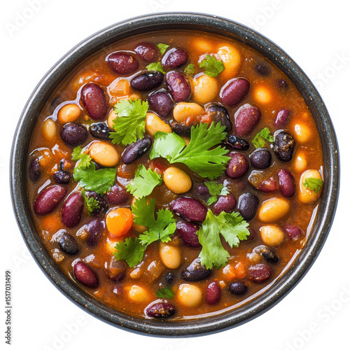 Three bean chili bowl isolated on transparent background