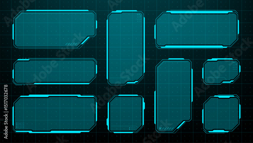 Set of HUD UI element frames. Text boxes in abstract tech style. cyberpunk style. hi-tech design. Modern technology banners. Vector graphics. game interface elements. sci-fi frames