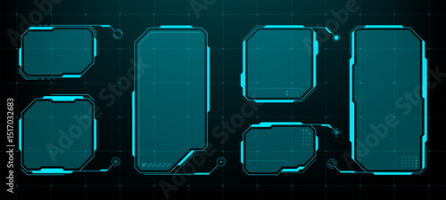 Set of HUD UI element frames. Text boxes in abstract tech style. cyberpunk style. hi-tech design. Modern technology banners. Vector graphics. game interface elements. sci-fi frames