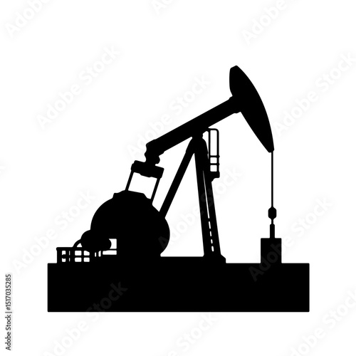 Silhouette of an oil pump jack extracting crude oil against a minimalistic white background, representing the energy industry concept of oil and gas companies