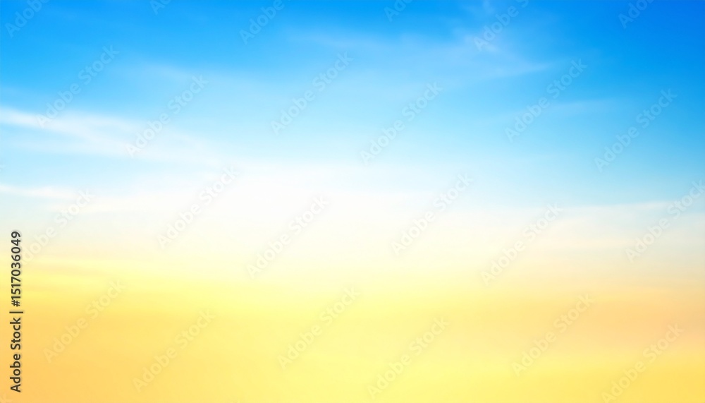 Fototapeta premium グラデーションで描かれる青から黄の移ろいが、晴れた夏空のような明るさと希望を感じさせる背景