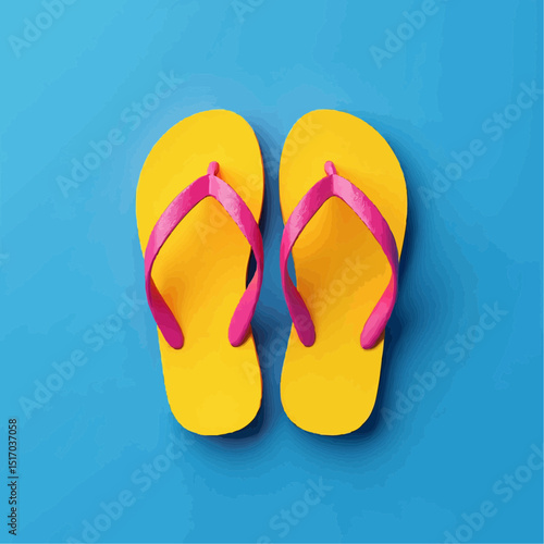 Yellow Flip Flops Illustration on Light Blue


