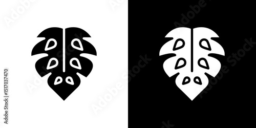 Monstera deliciosa plant leaf icon symbols. Vector illustration.
