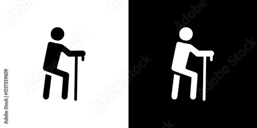 Person walking with cane icon symbols. Vector illustration.