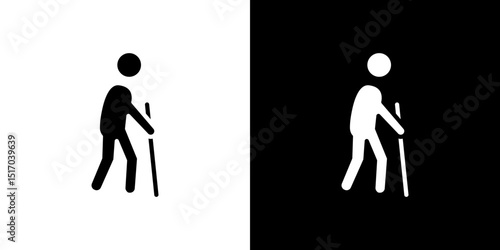 Person walking with cane icon symbols. Vector illustration.
