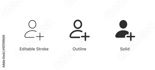 Add friends icon , Add new user with plus symbol , invite icon join sign . DITABLE STROKE ICON, outline and filled web icons vector sign