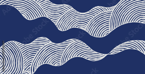 Hand drawn brush lines abstract circular waves with space pattern, Japanese folk, ethnic wood carving texture background, simple graphic for carpet, textile
