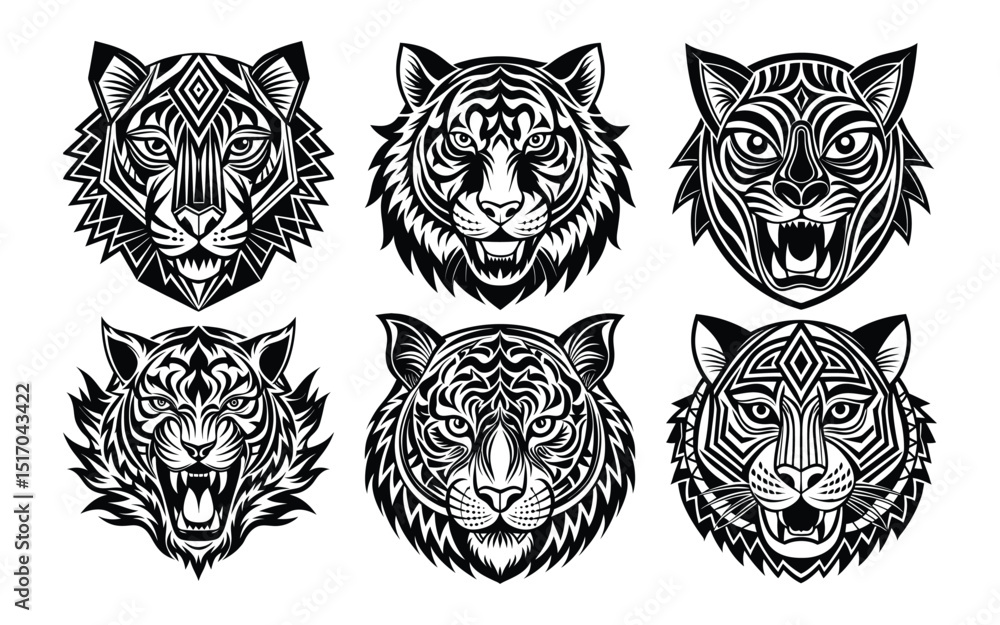 Fototapeta premium Stylized Tribal Tiger Head with Ethnic Patterns