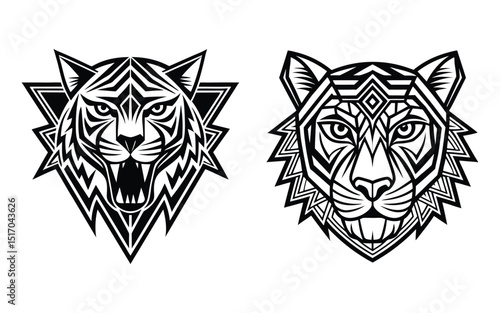 Modern Tribal Tiger Face with Bold Lines