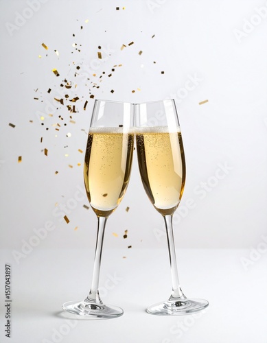 Copas de champán brindando con confeti
