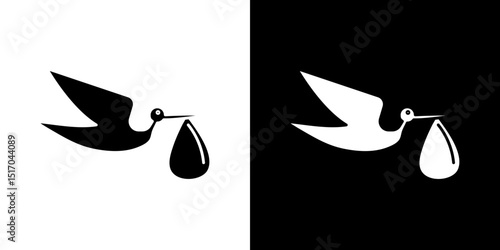Stork with baby icon symbols. Vector illustration.