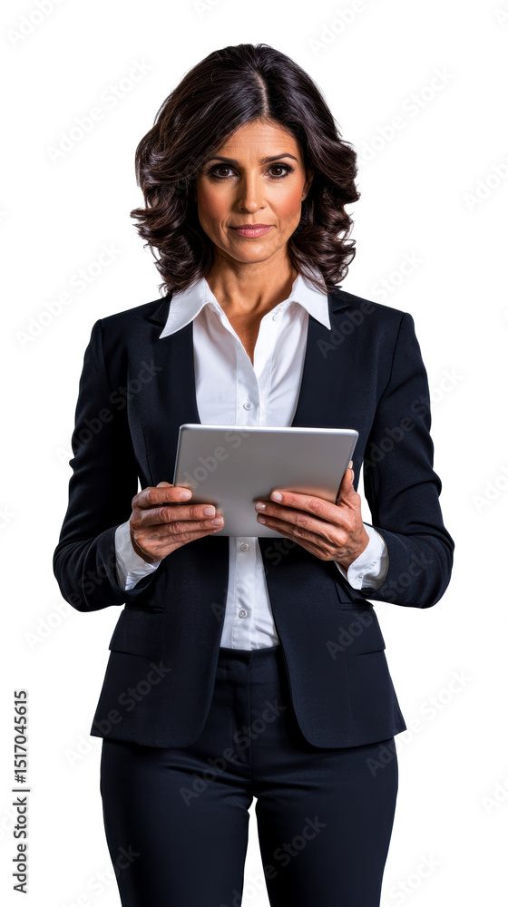 Hispanic business woman uses tablet computer, cut out transparent Hispanic business woman uses tablet computer, cut out transparent