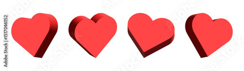 3d red heart icon sign, favorite like icon, social media notification icons, post reactions for social network. social media hearts symbol shape, 3d rendering, 3d illustration