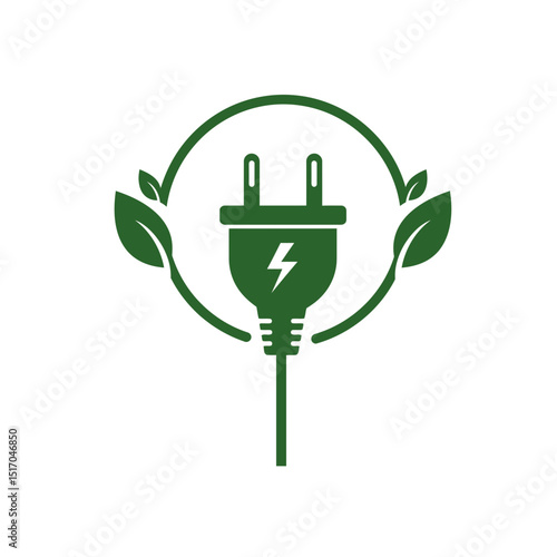 A green electrical plug in a simple vector style is centered on transparent background