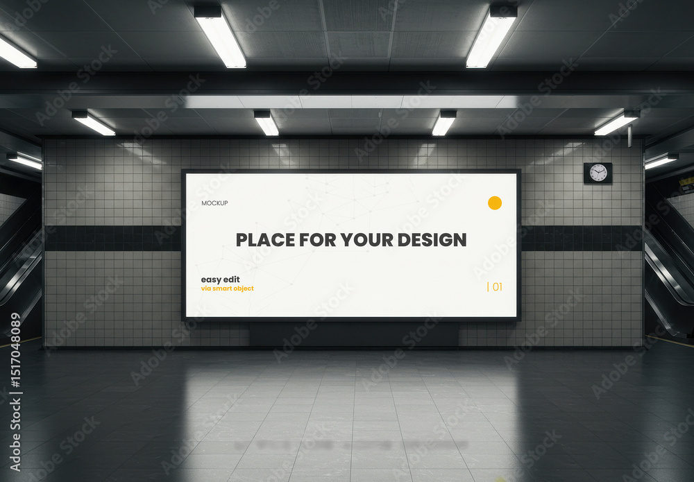 Horizontal Underground Stairs Backlight Sign Billboard Mockup Stock ...