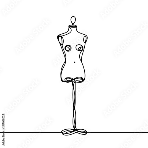 Line art fashion mannequin on a minimalistic white background, displaying elegance and simplicity, design concept of tailoring or fashion boutiques