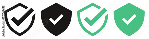 Shield check mark icon or security shield protection icon with tick symbol