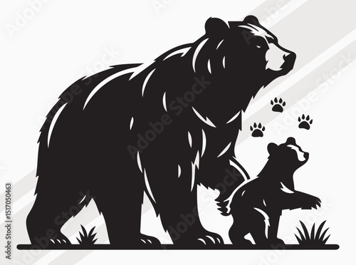 Bear and Cub Silhouette, Mama Bear and Child Bear, Dad Bear And Child Bear SVG Illustration Depicting Wildlife Bond and Nature Connection
